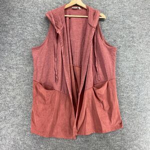 Logo Lounge Vest Women 3X Plus Pink Open Front Sleeveless Hooded Pockets Casual